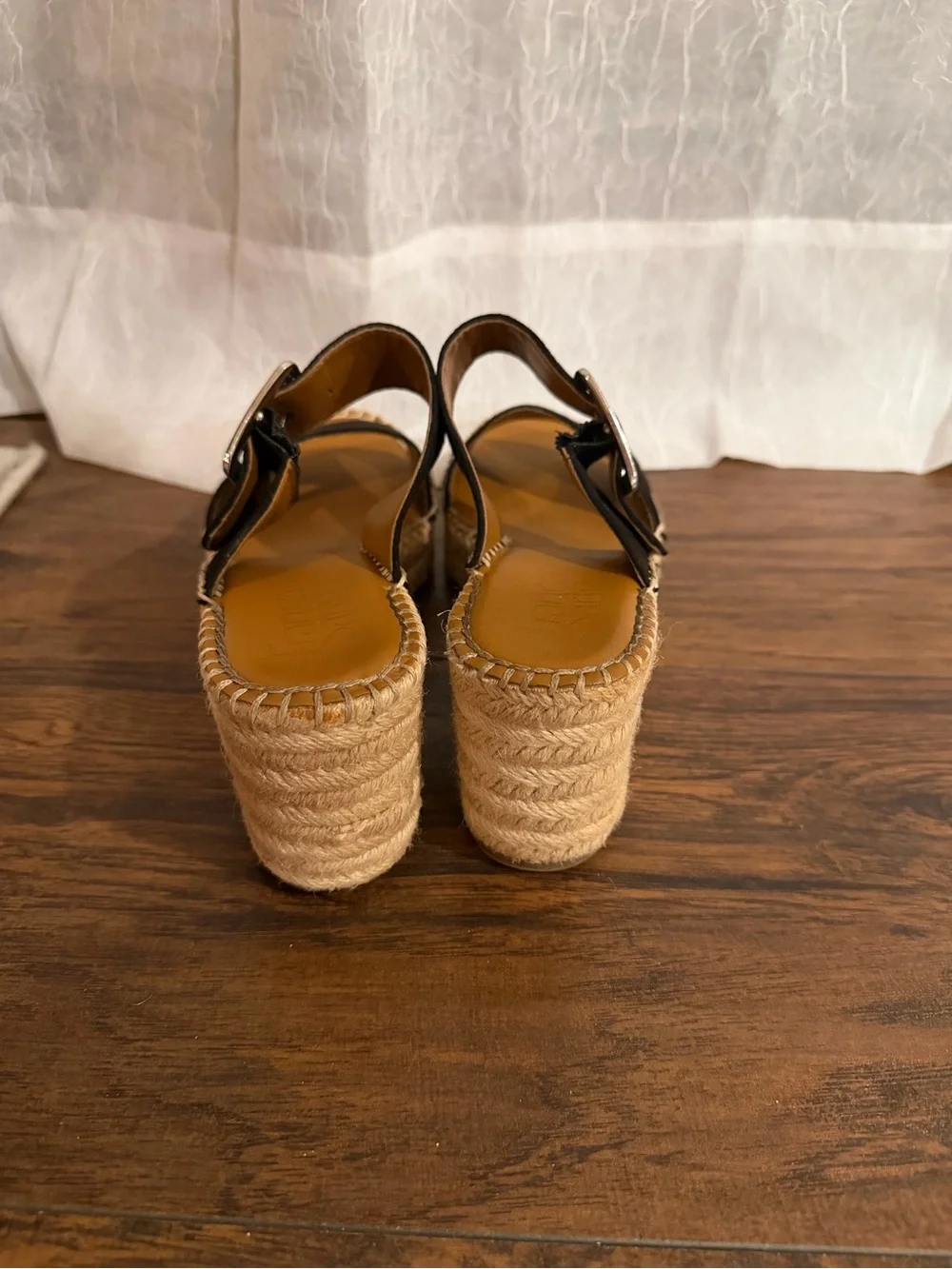 Black Suede Buckle Espadrille Slide Sandals - Women